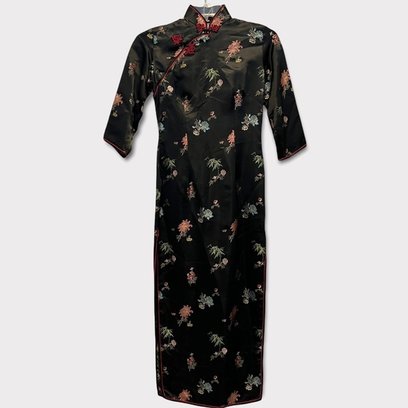 Vintage Dresses & Skirts - Vintage 60's Solz Squirrel Cheongsam Black Dress Sz 6